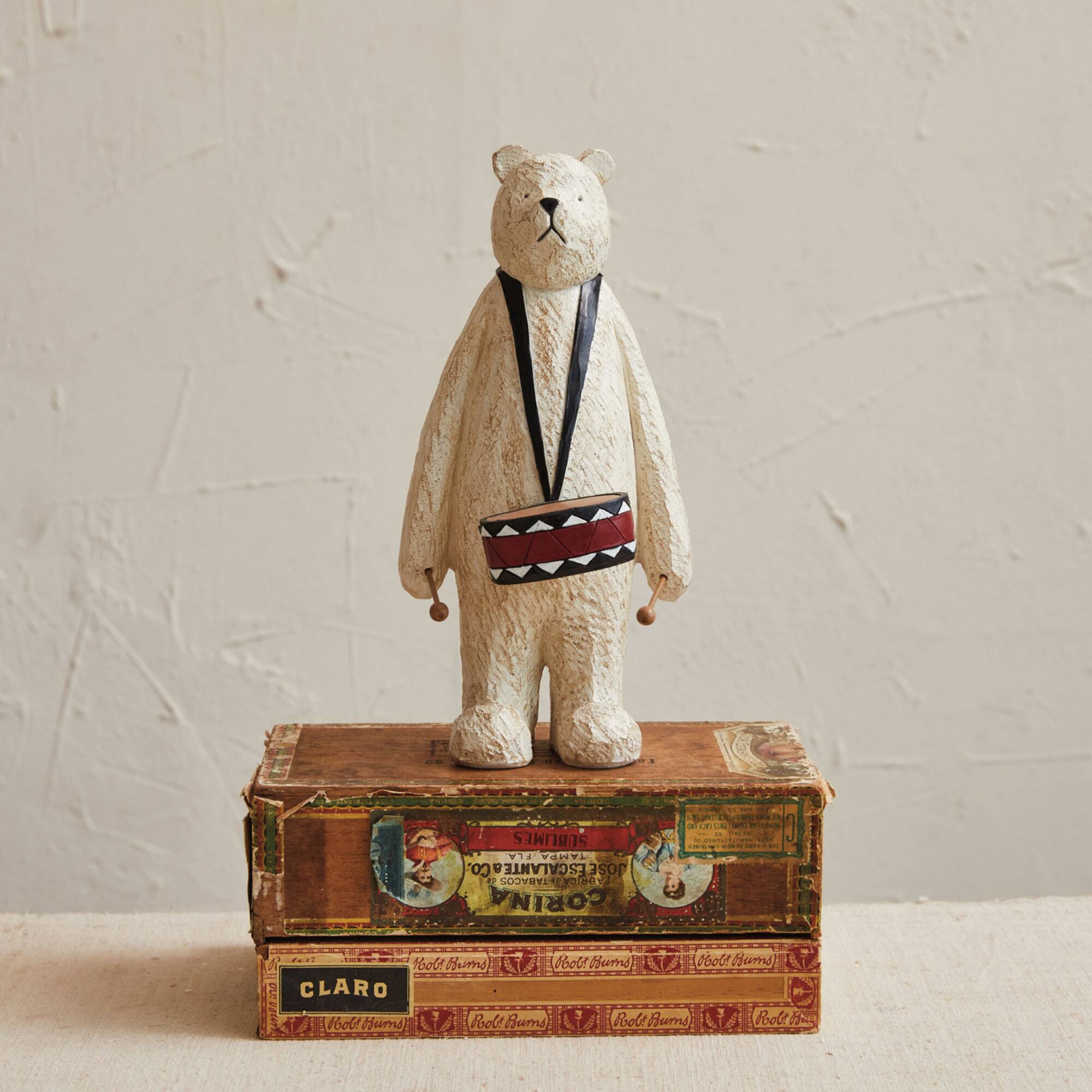 Hello Honey® 9.75" Wood Finish Polar Bear with Drum Tabletop Décor